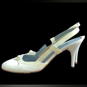 BCBGMAXAZRIA Off White Sling-back 3” Heels Patent Leather & Suede Toe Size 6.5